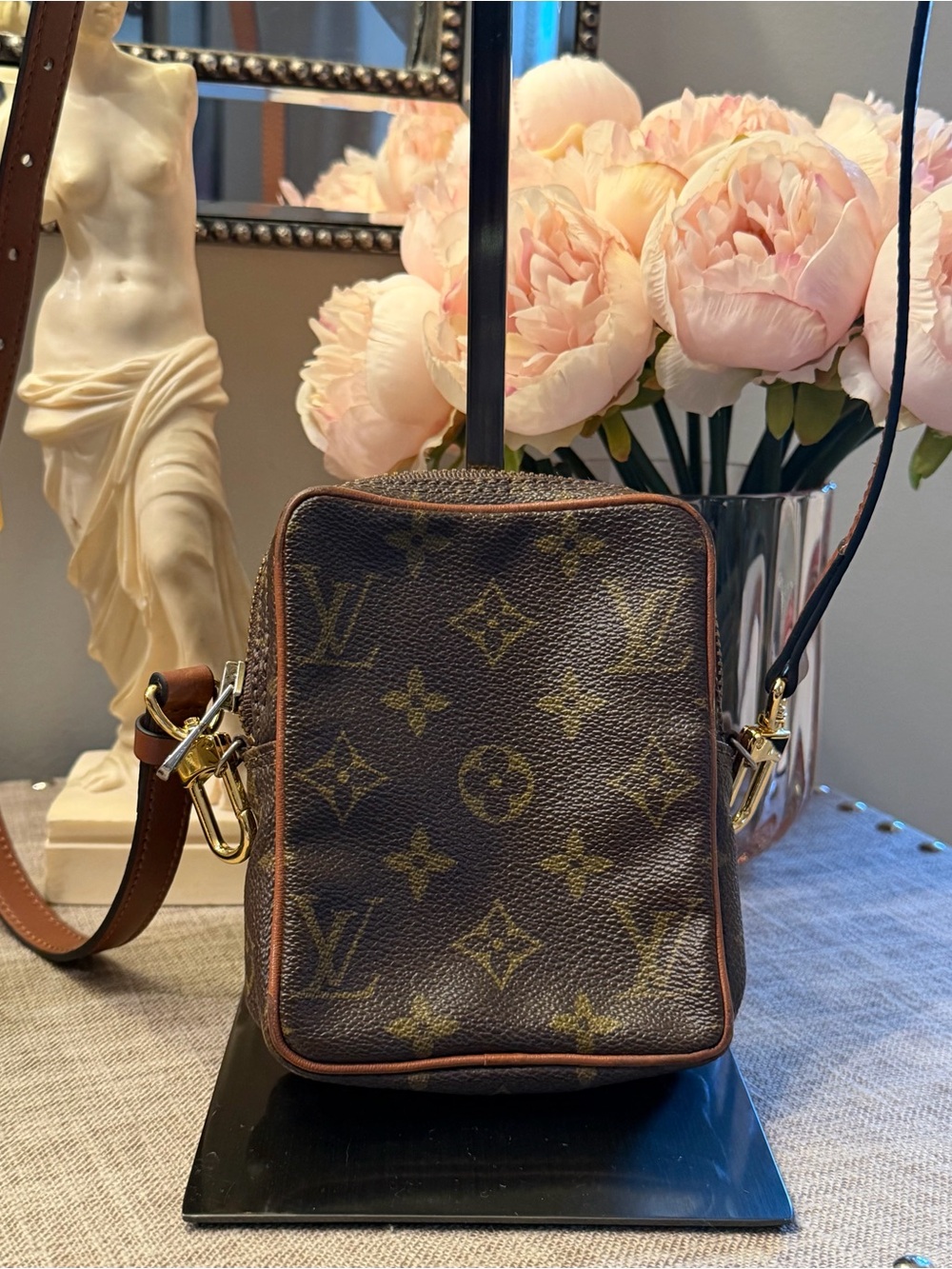Louis Vuitton Brown Monogram Mini Danube Crossbody Pouch with Tan Trim - Picture 4 of 15